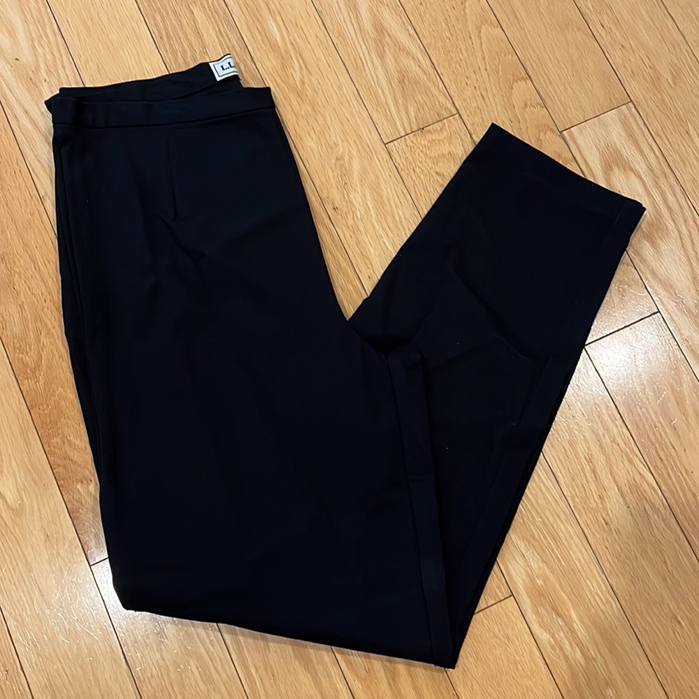 LL Bean Black Cotton Trouser Straight Leg Pants Size 14 Regular - Picture 2 of 7